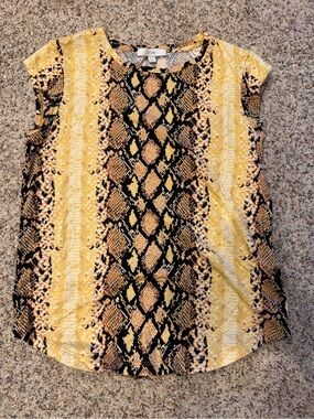 Joie Yellow and Black Snake-Print Cap Sleeve Blouse